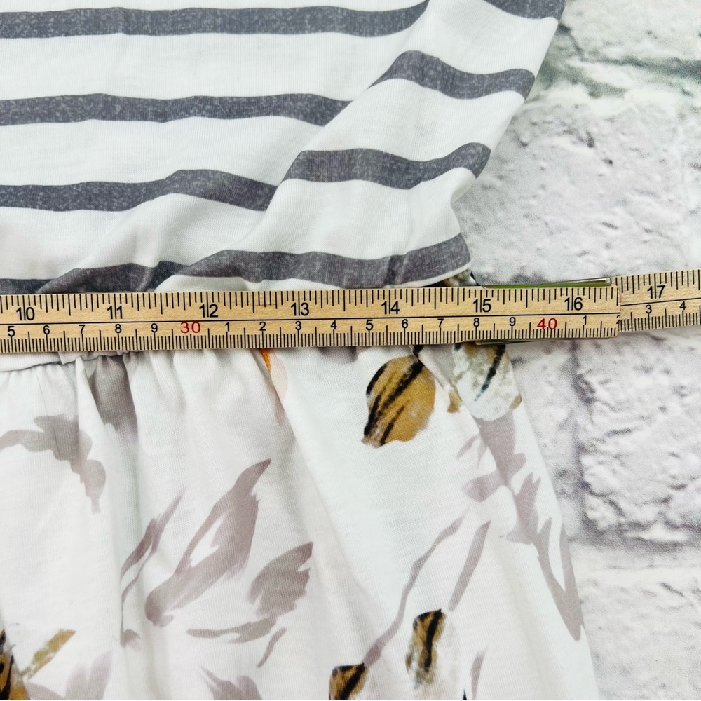 Striped Floral Jumpsuit XL White Multi Color Tank Wide Leg Casual Knit - Picture 7 of 10